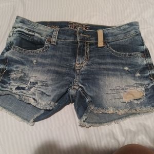Buckle black denim shorts